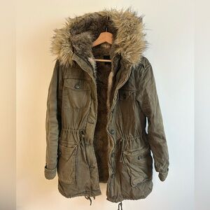Talula Olive Green Utility Parka with Faux-Fur Hood